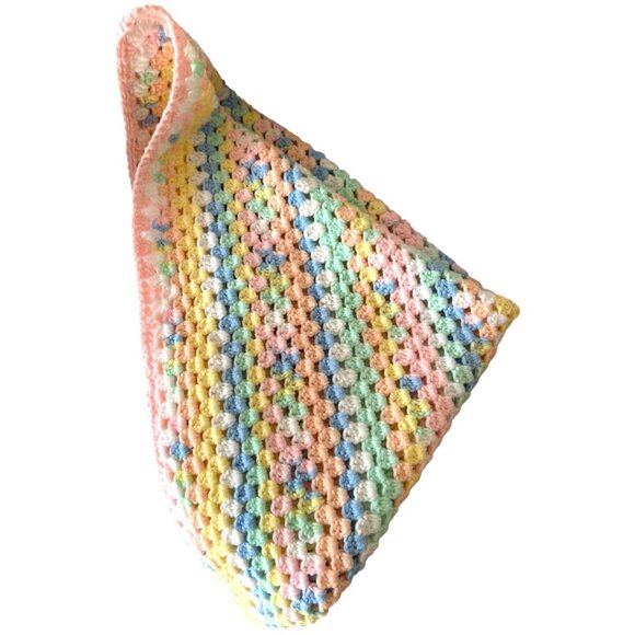 Handmade Pastel Rainbow Crocheted Baby Blanket / Lap Throw – 31"x33" - Picture 4 of 10